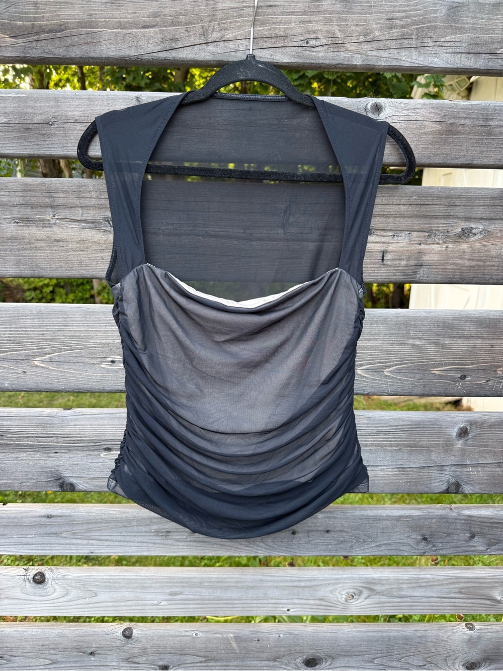 Women's Abercrombie & Fitch Black Sheer Ruched Tank Top
